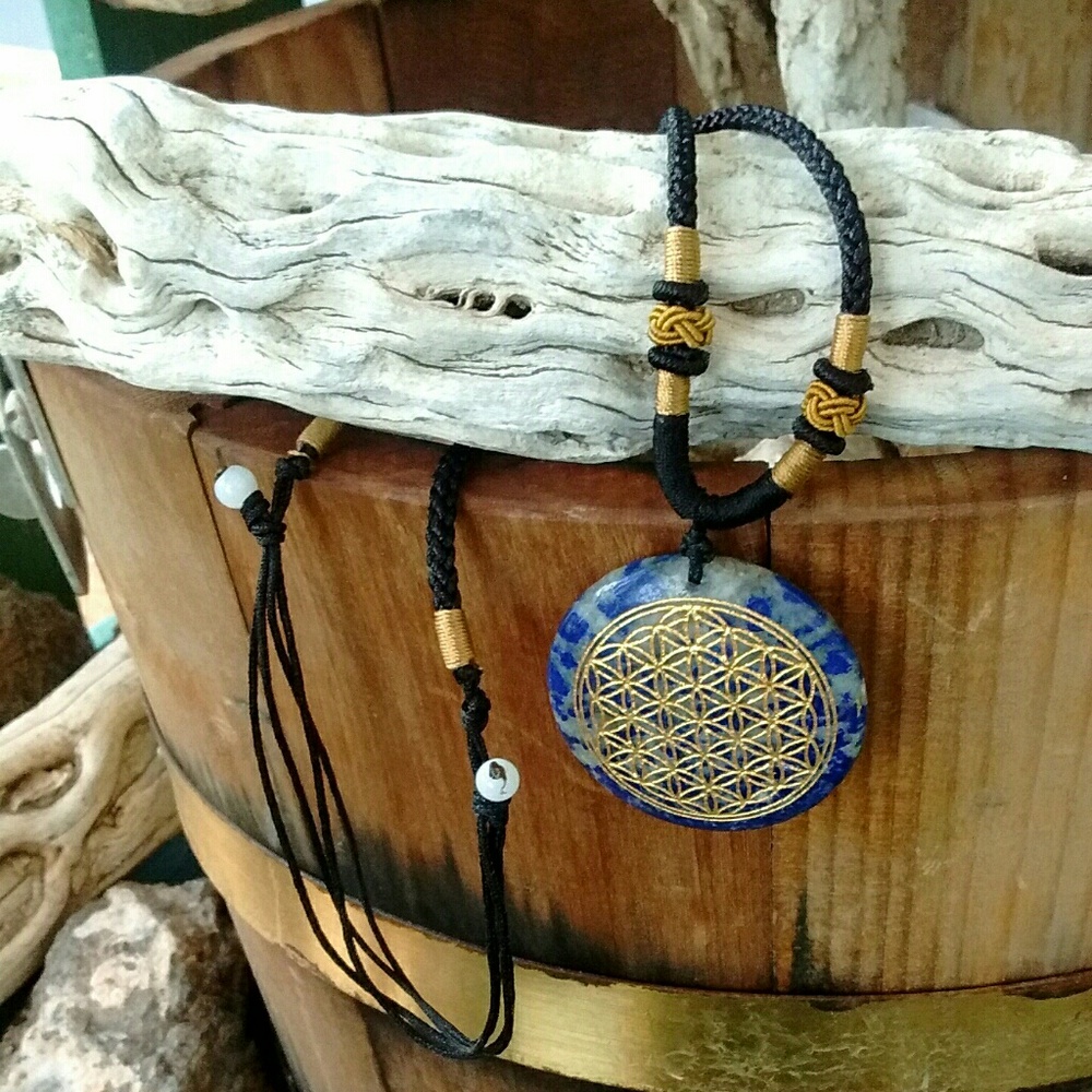 Natural Lapis Lazuli Flower of Life Necklace - Picture 4 of 7